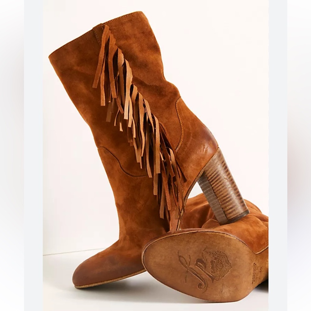 Free People Brown Heeled Fringe Boots